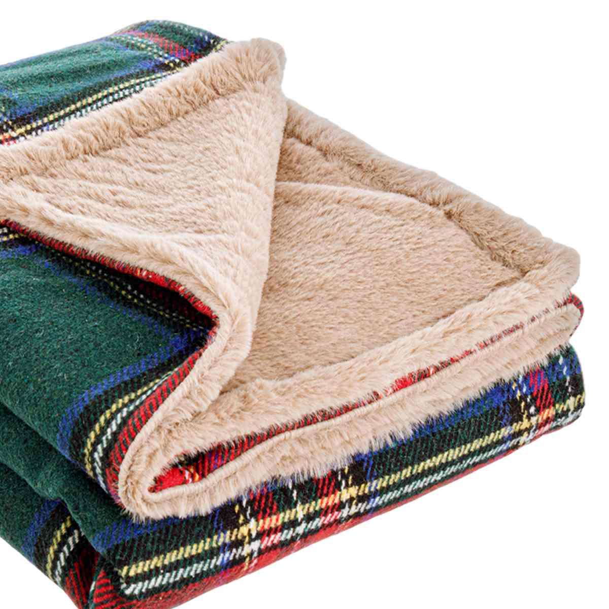 Coperta plaid natale tartan scozzese verde 120 x 100 cm