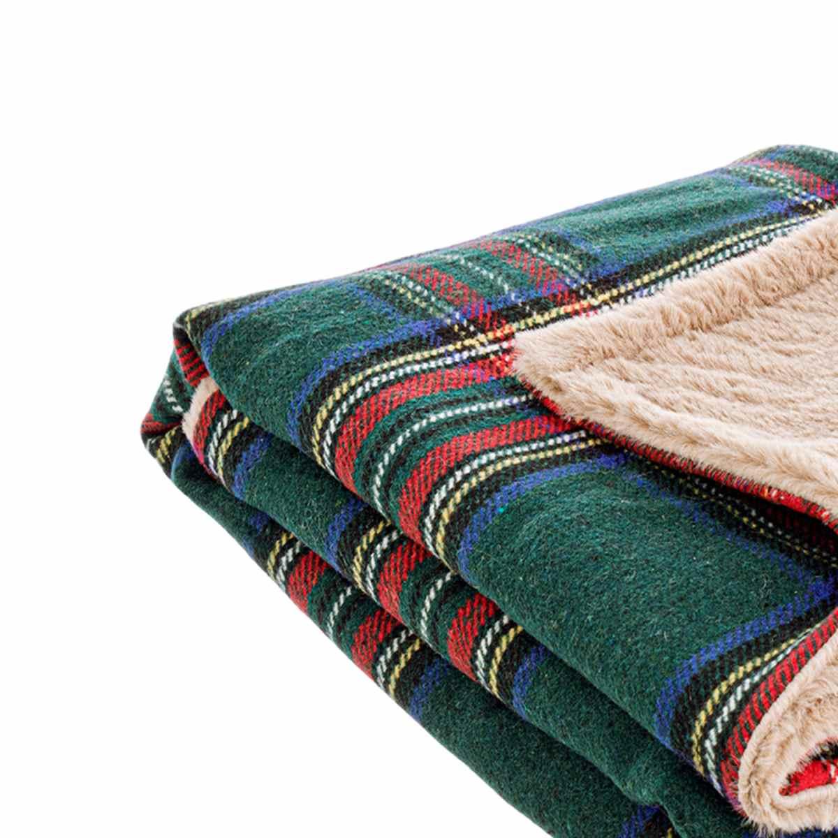 Coperta plaid natale tartan scozzese verde 120 x 100 cm