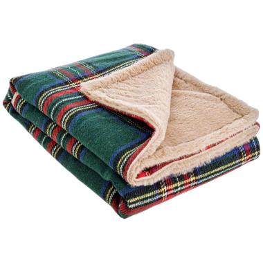 Coperta plaid natale tartan scozzese verde 120 x 100 cm