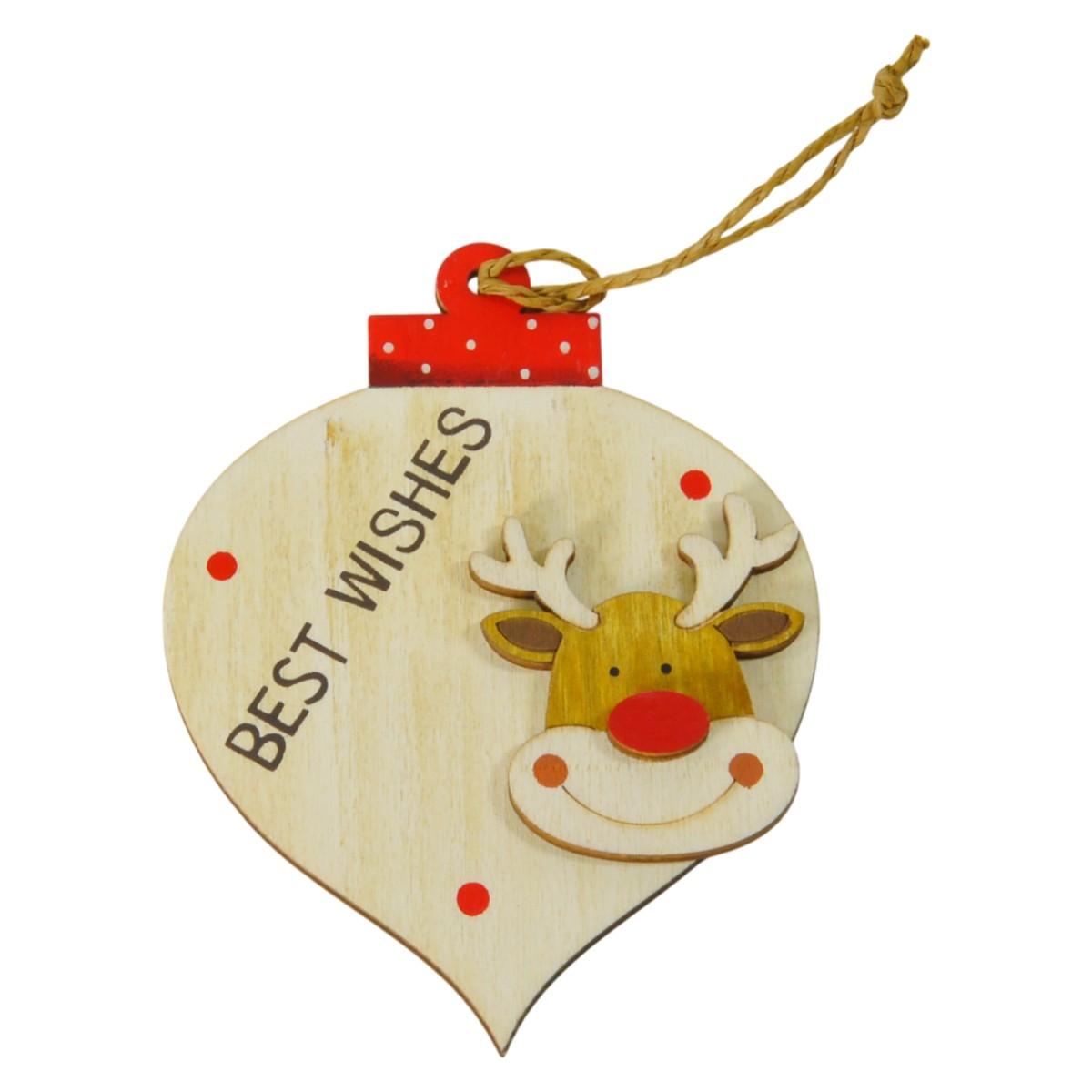 Decorazione natalizia sfera legno natale renna 9 x 12 cm