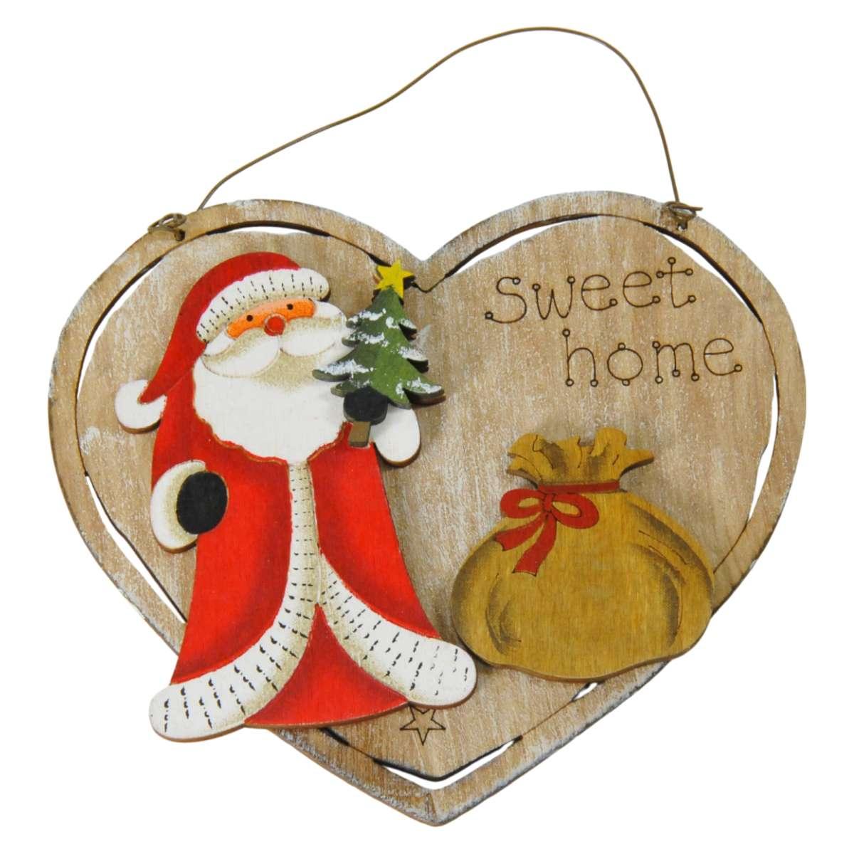 Decorazione natalizia cuore legno natale scritta 13 x 12 cm