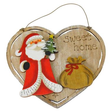 Decorazione natalizia cuore legno natale scritta 13 x 12 cm