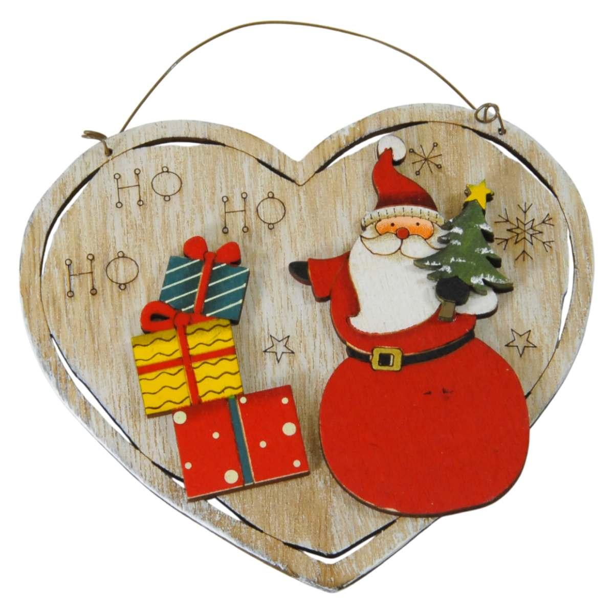 Decorazione natalizia cuore legno natale scritta 13 x 12 cm
