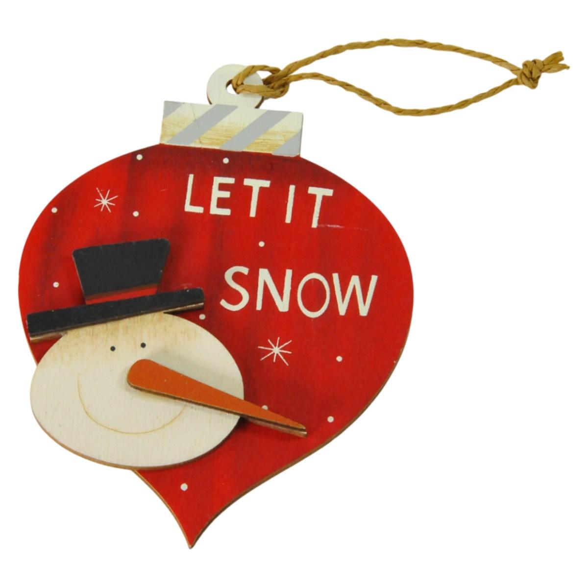 Decorazione natalizia sfera legno natale pupazzo 9 x 12 cm