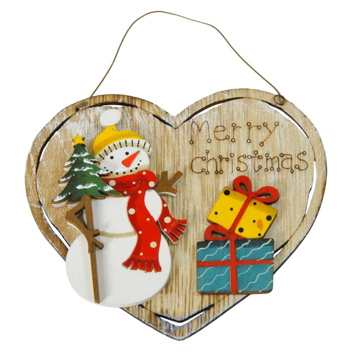 Decorazione natalizia cuore legno natale scritta 13 x 12 cm