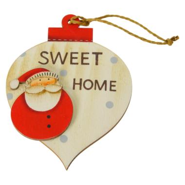 Decorazione natalizia sfera legno natale babbo natale 9 x 12 cm