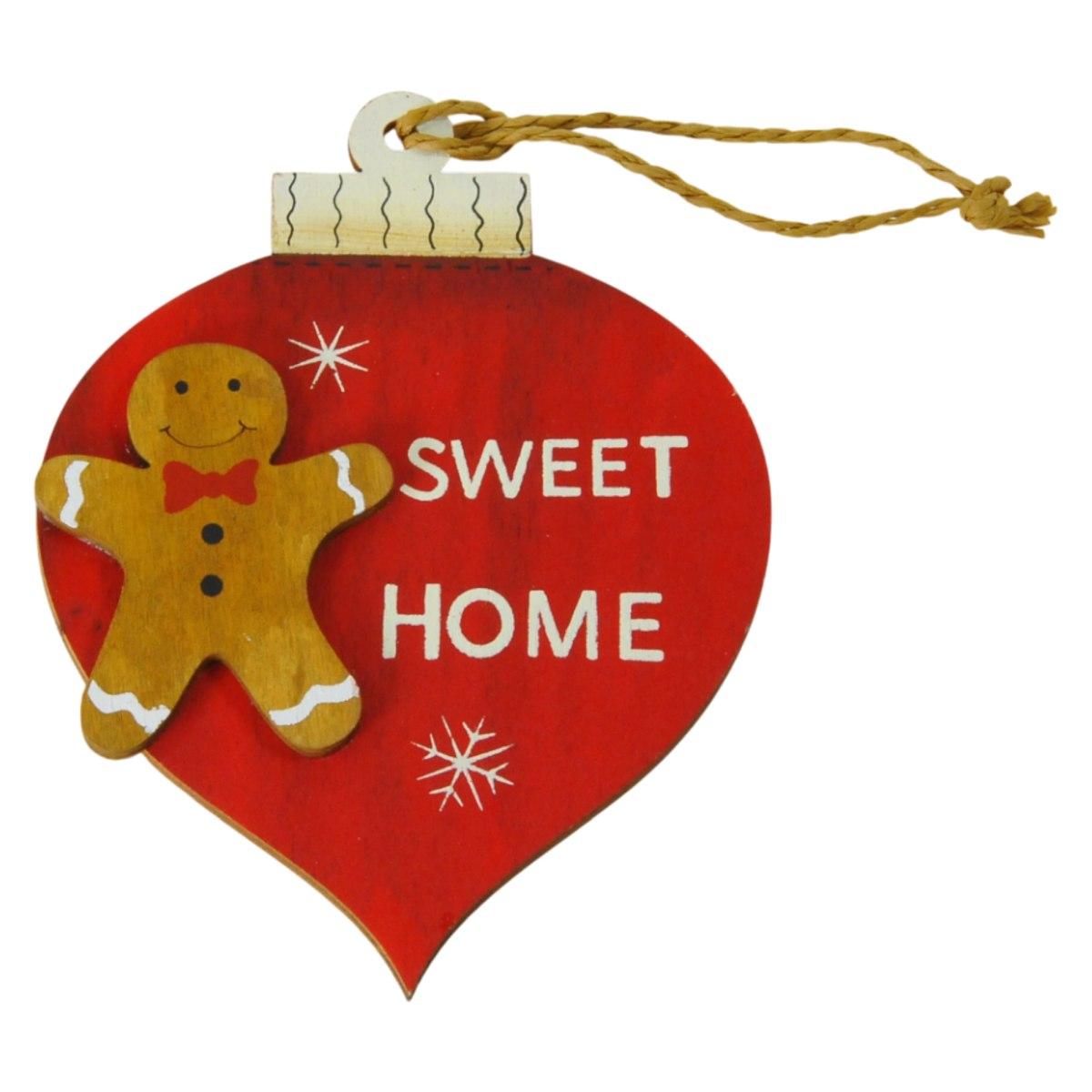 Decorazione natalizia sfera legno natale pupazzo gingerbread 9 x 12 cm