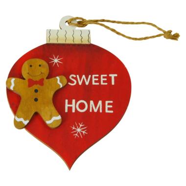 Decorazione natalizia sfera legno natale pupazzo gingerbread 9 x 12 cm