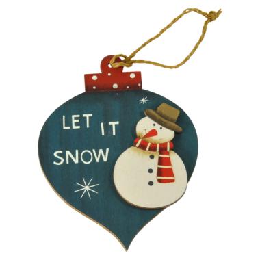 Decorazione natalizia sfera legno natale pupazzo 9 x 12 cm