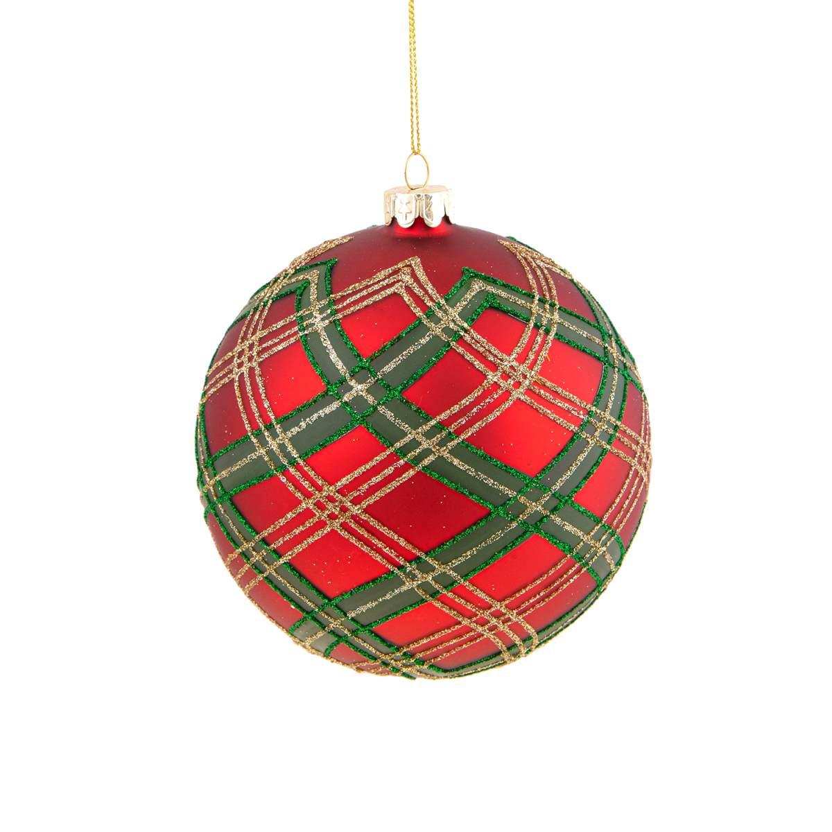 Pallina natalizia vetro rossa verde scottisch Ø 10 cm