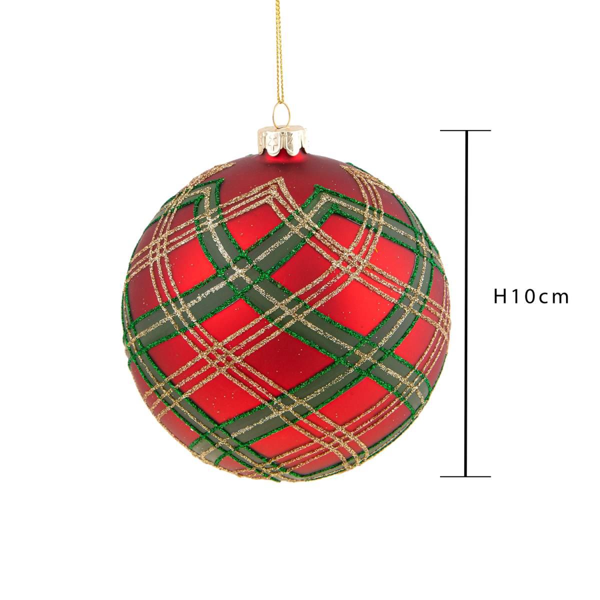 Pallina natalizia vetro rossa verde scottisch Ø 10 cm