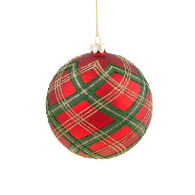Pallina natalizia vetro rossa verde scottisch Ø 10 cm
