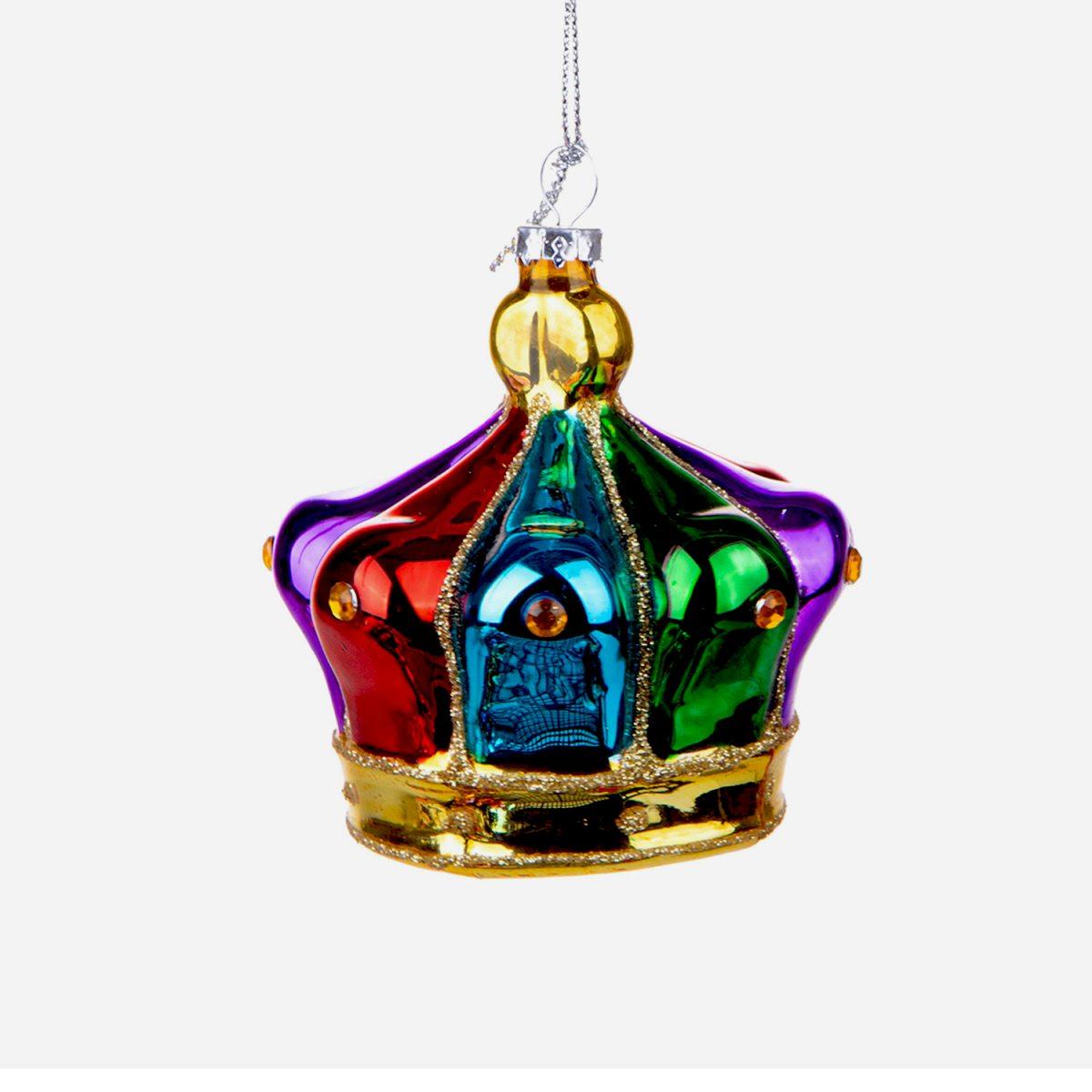Pallina natalizia vetro corona regina multicolor 8 cm