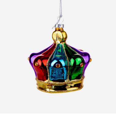 Pallina natalizia vetro corona regina multicolor 8 cm