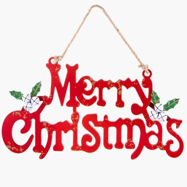 Fuori porta natalizio legno scritta merry christmas rosso 34 x 60 cm
