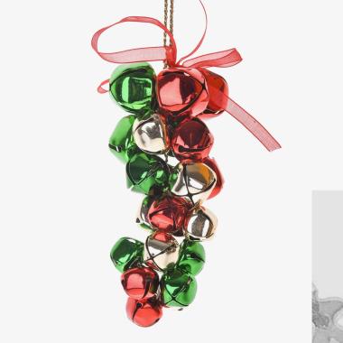 Decorazione natalizia campanelle grappolo multicolor 13 cm