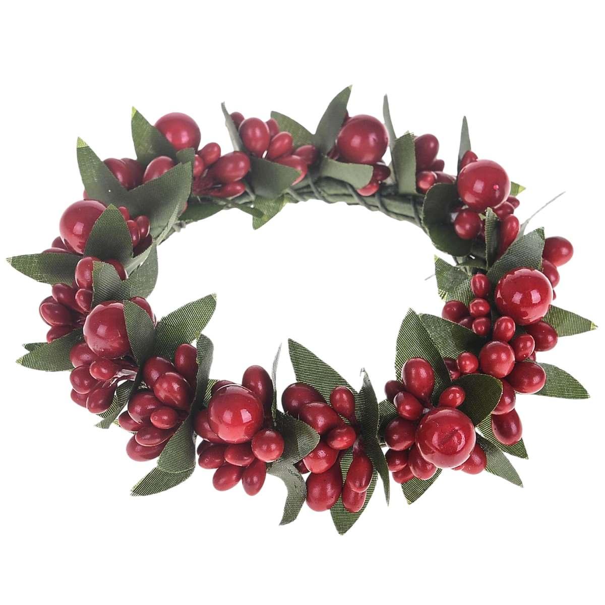 Girocandela natalizio bacche rosse foglie Ø 10 cm