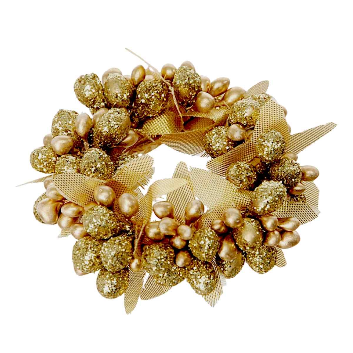 Girocandela natalizio bacche oro foglie Ø 6 cm