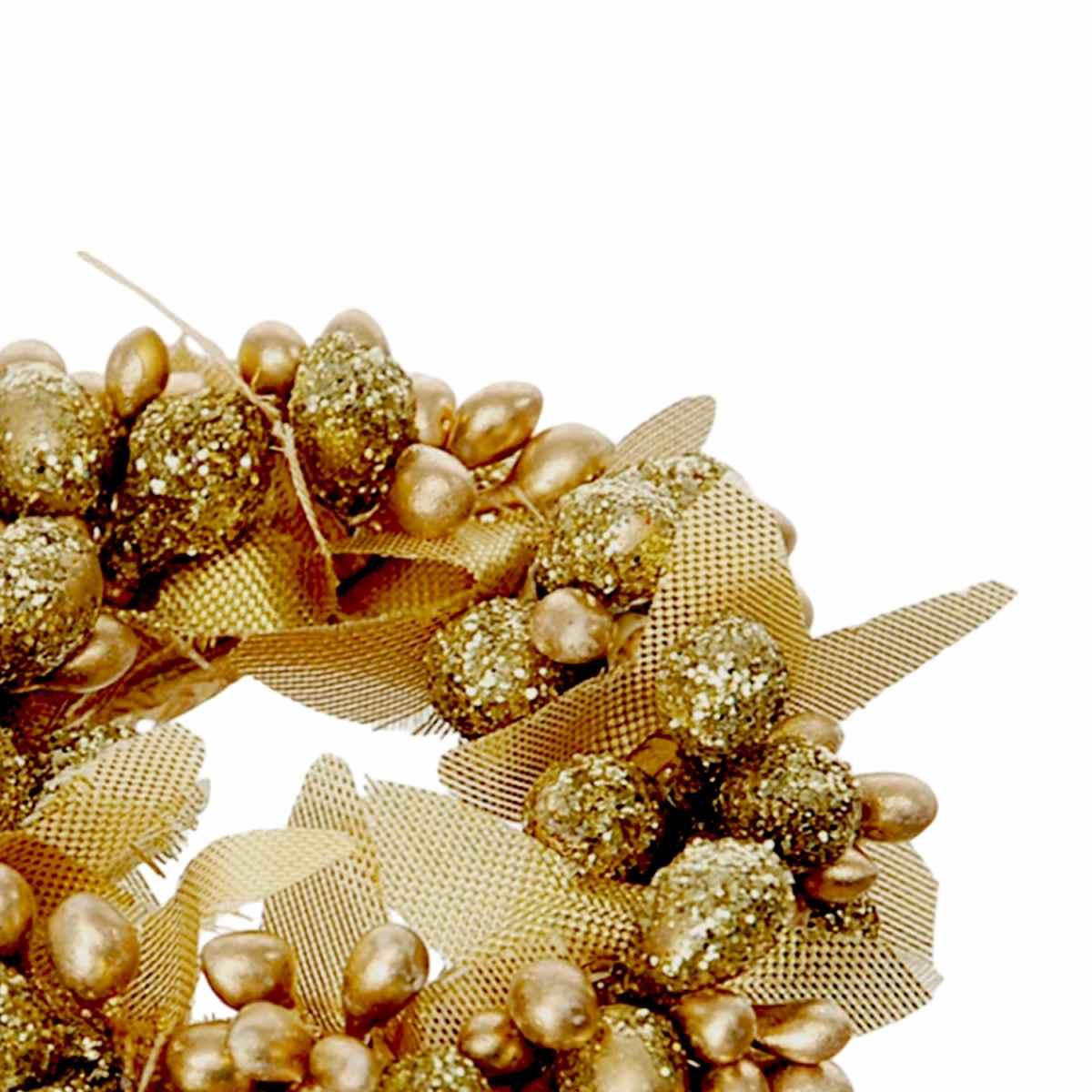 Girocandela natalizio bacche oro foglie Ø 6 cm