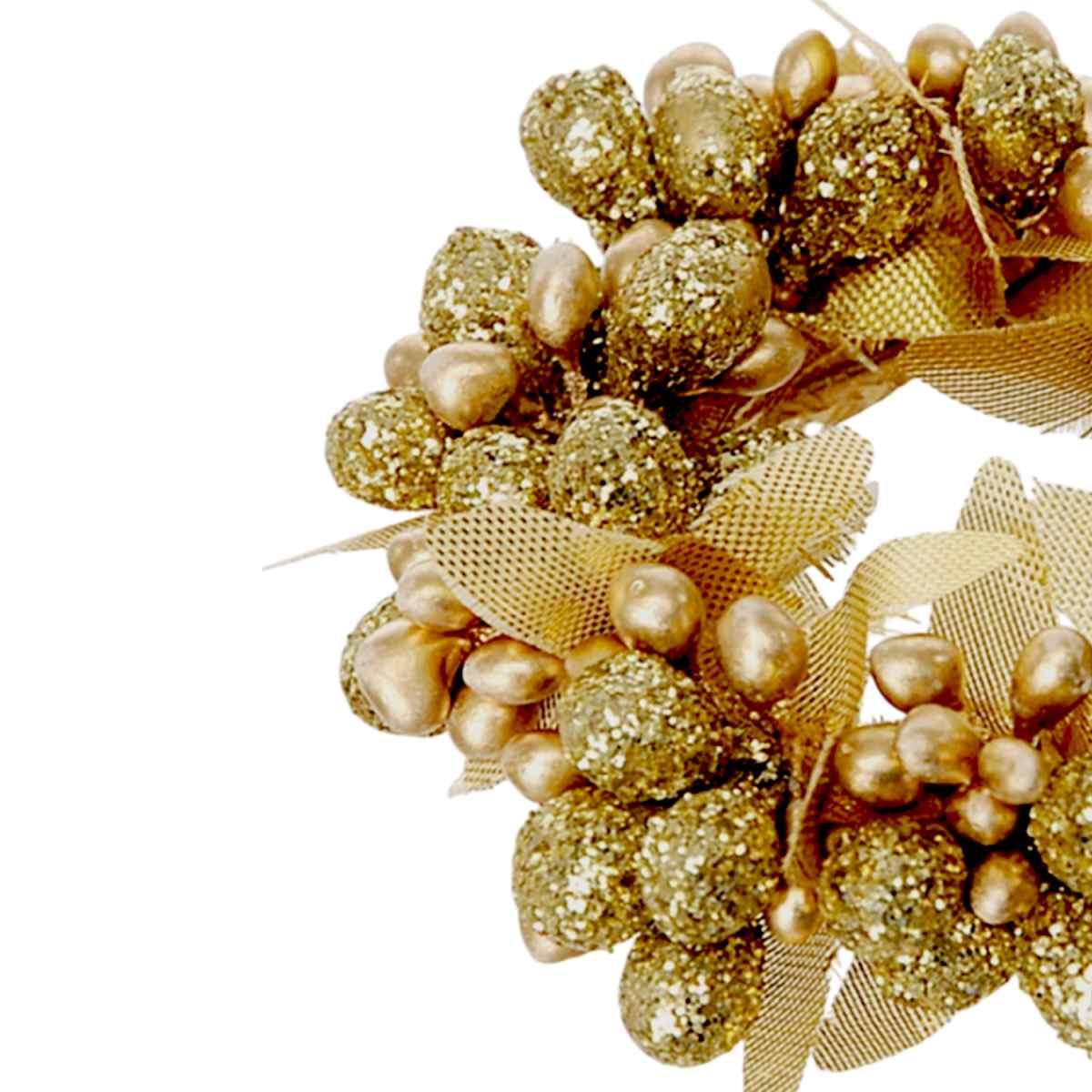 Girocandela natalizio bacche oro foglie Ø 6 cm