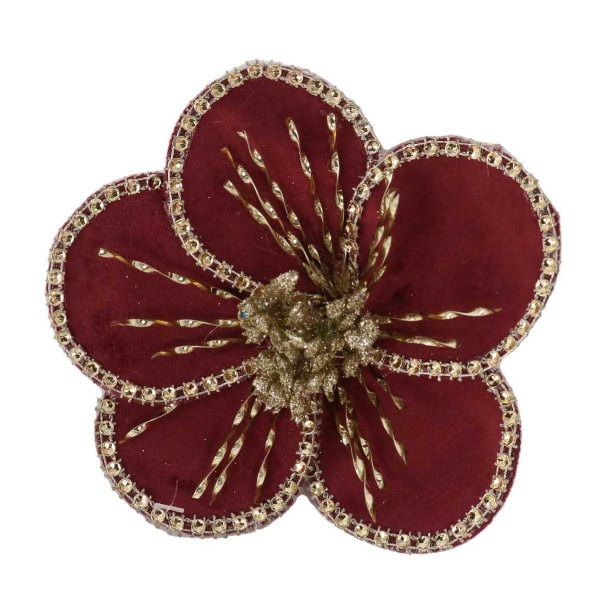Fiore natale in tessuto bordeaux clip 13 cm