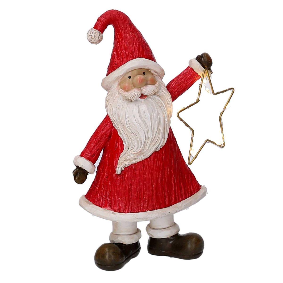 Babbo natale resina rosso stella led 20,5 cm