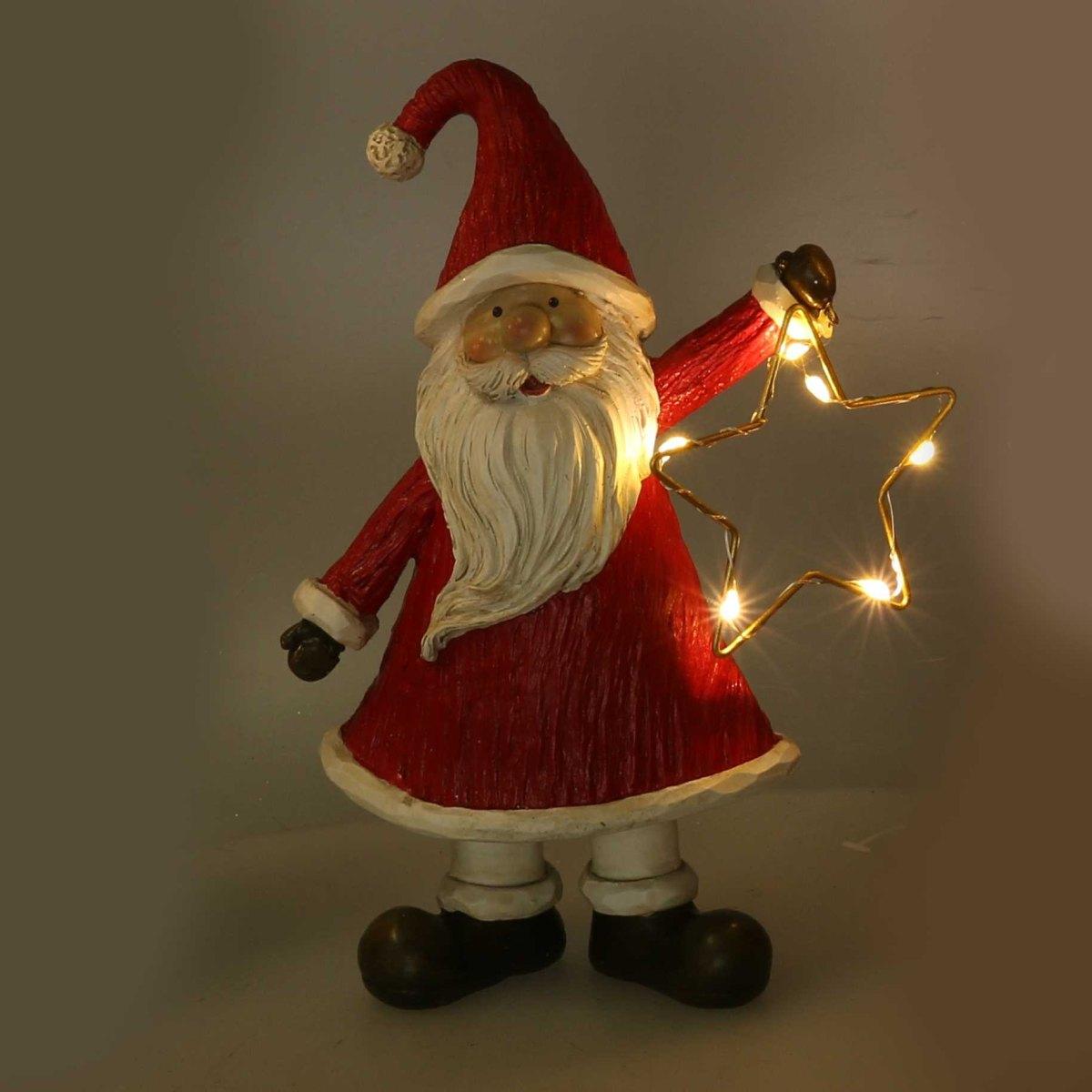 Babbo natale resina rosso stella led 20,5 cm
