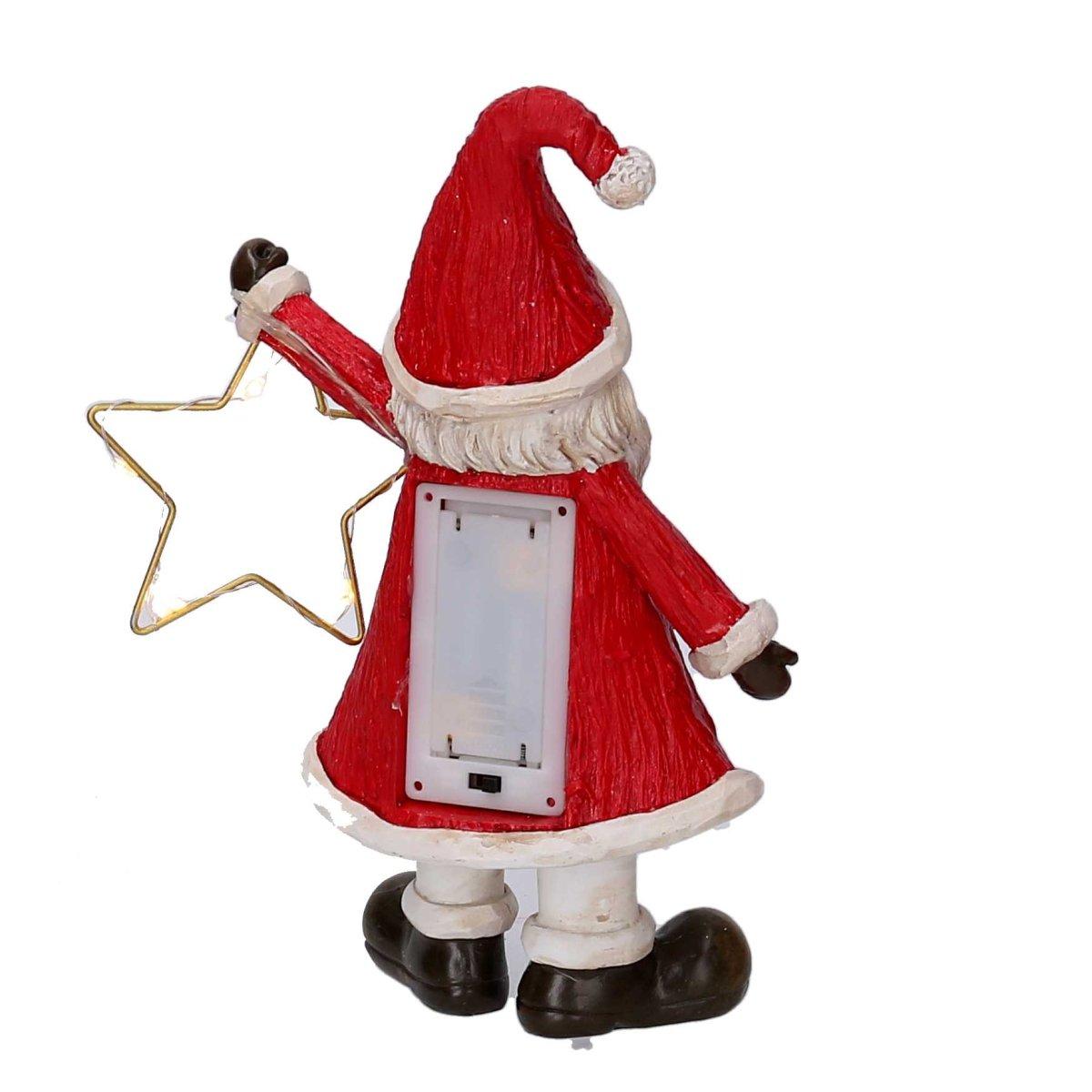 Babbo natale resina rosso stella led 20,5 cm