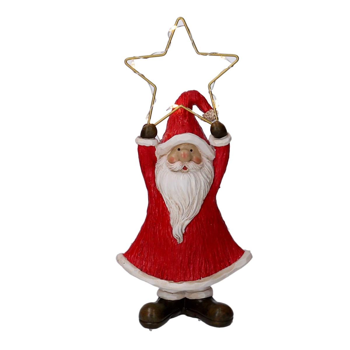 Babbo natale resina rosso stella led 21 cm