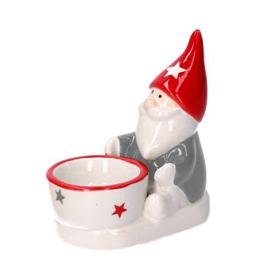 Porta candela natalizio gnomo ceramica bianco 10,5 cm