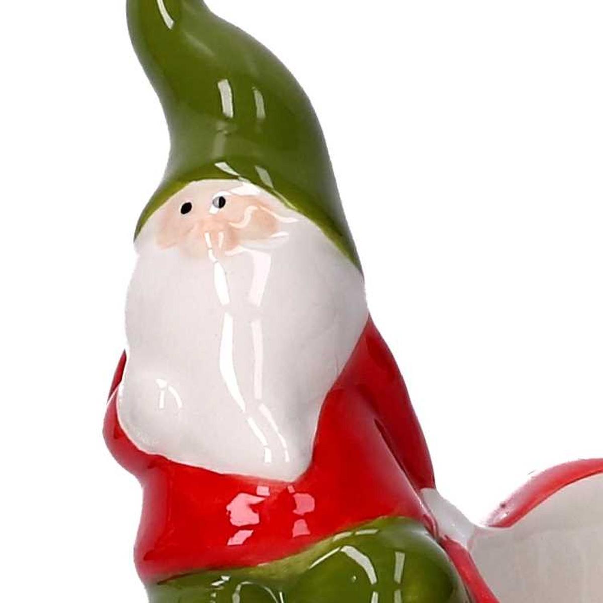 Porta candela natalizio stella ceramica rosso gnomo 11 cm