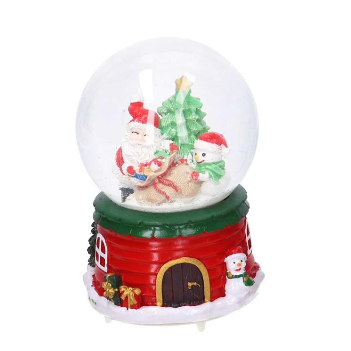 Sfera natalizia neve babbo pupazzo musica batterie modello a 8 x 12 cm