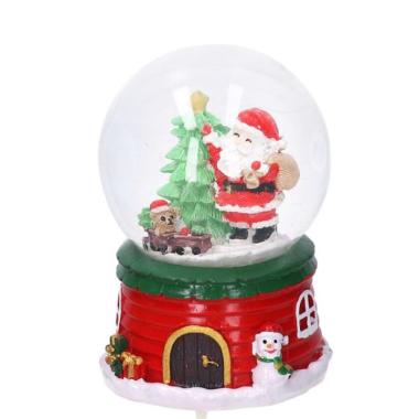 Sfera natalizia neve babbo musica batterie modello a 8 x 12 cm