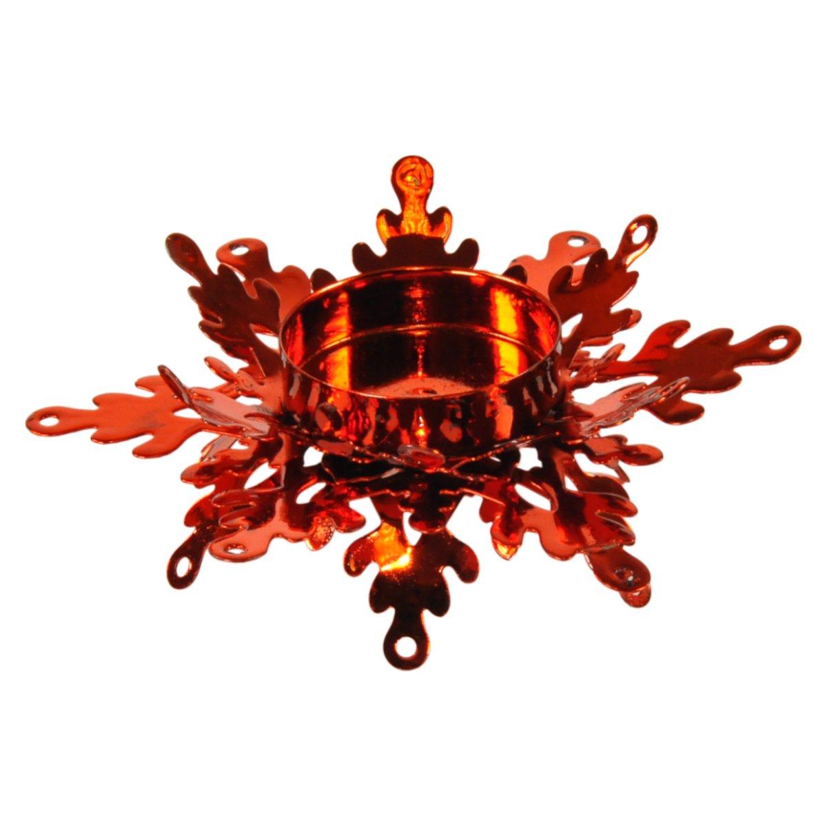 Porta candela natalizio metallo fiocco neve rosso 12 cm