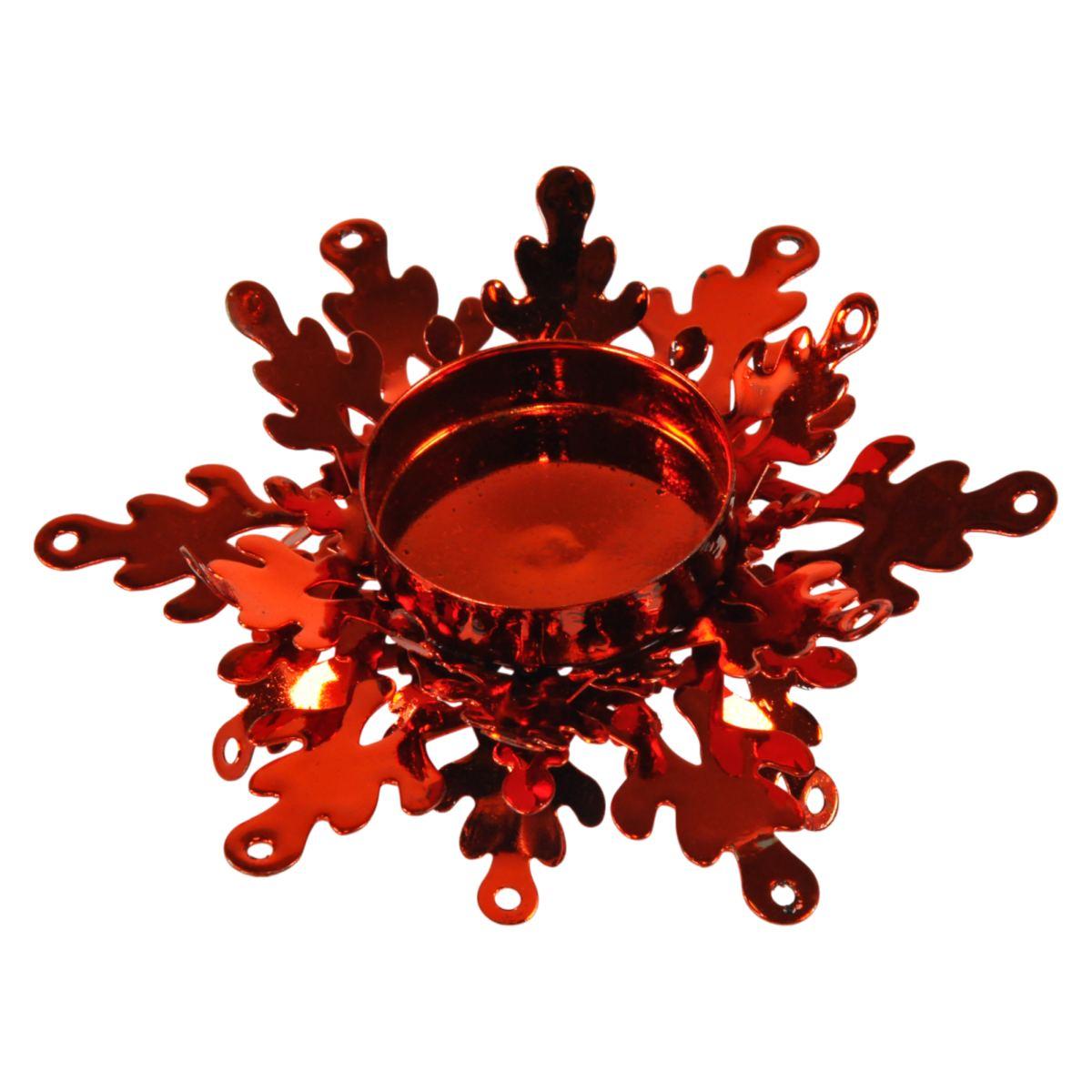 Porta candela natalizio metallo fiocco neve rosso 12 cm