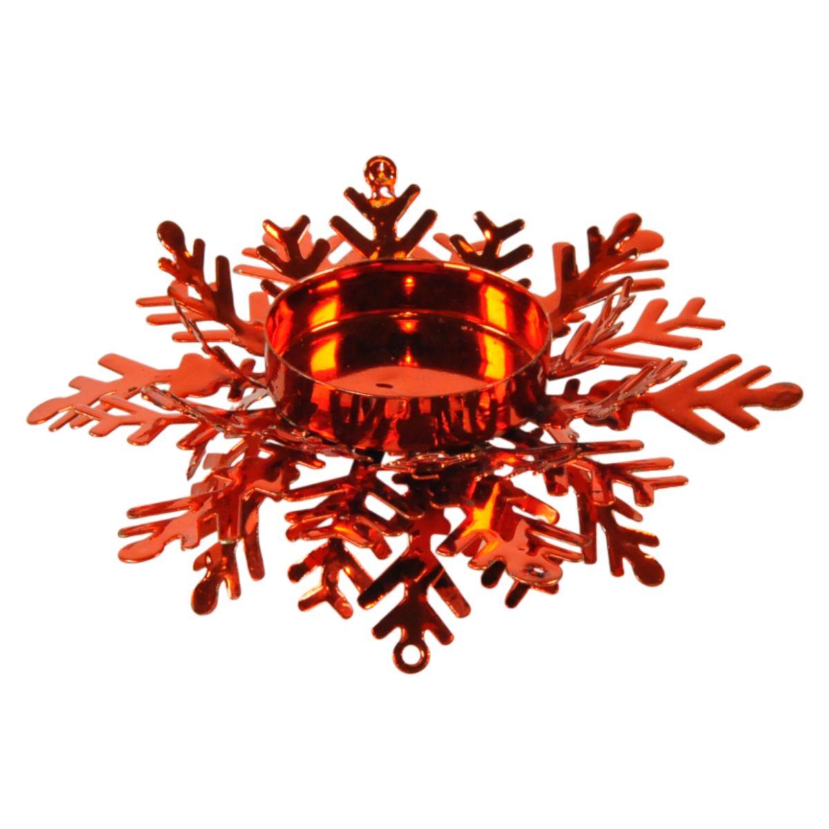 Porta candela natalizio metallo fiocco neve rosso 12 cm