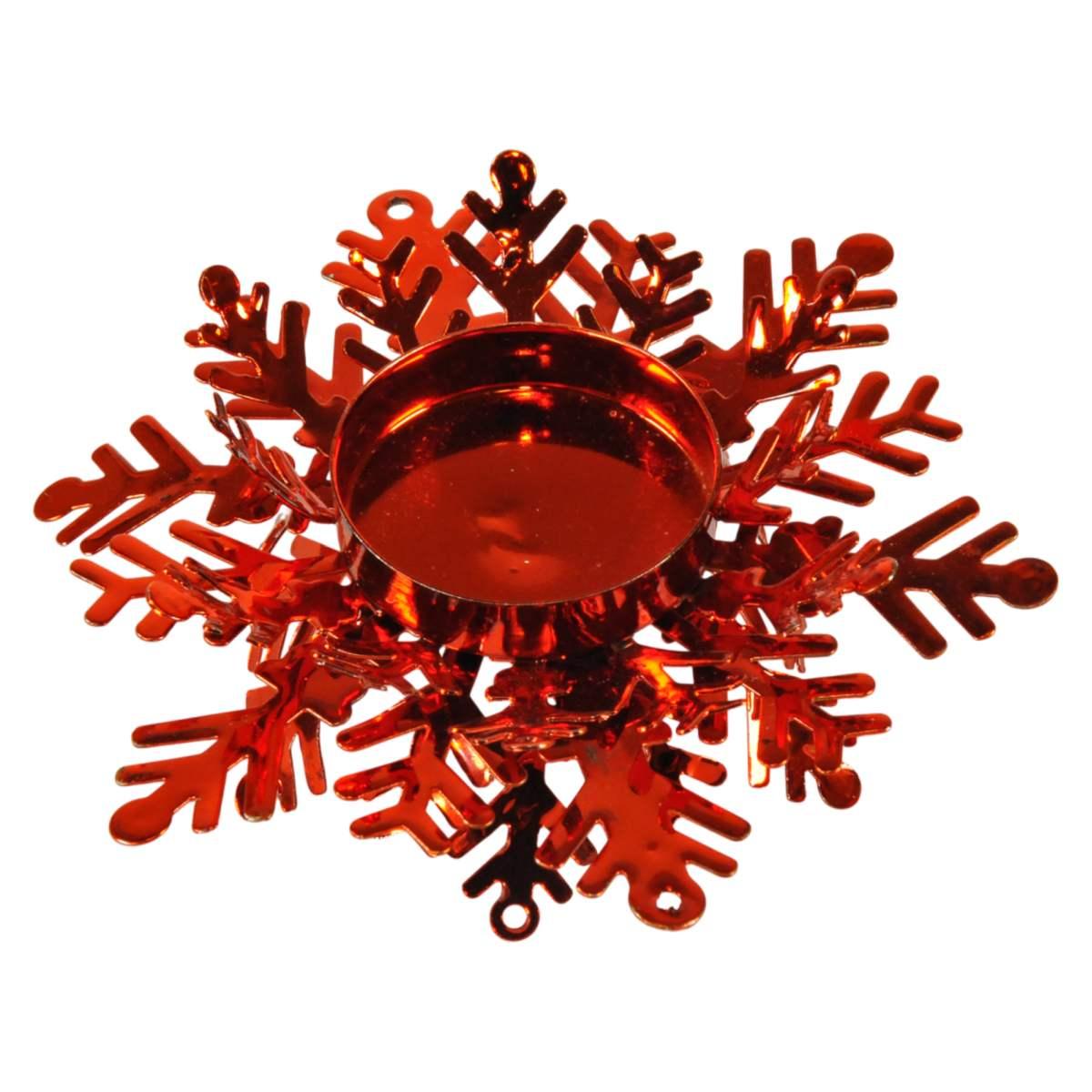 Porta candela natalizio metallo fiocco neve rosso 12 cm