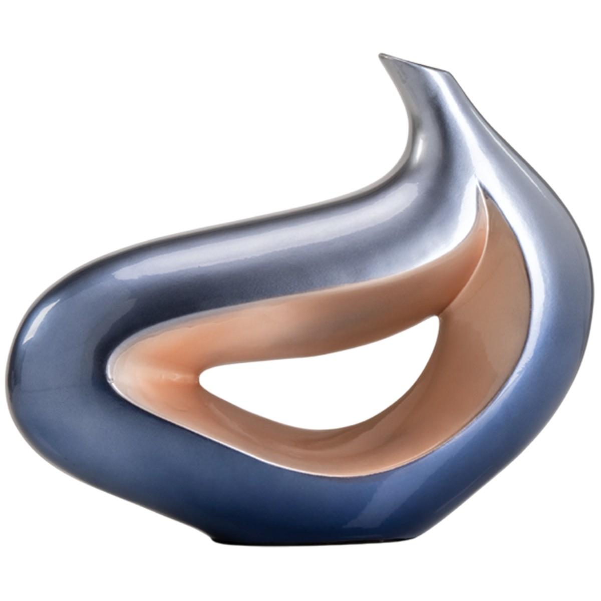 Vaso ceramica goccia ricciolo blu oro 32 x 40 cm