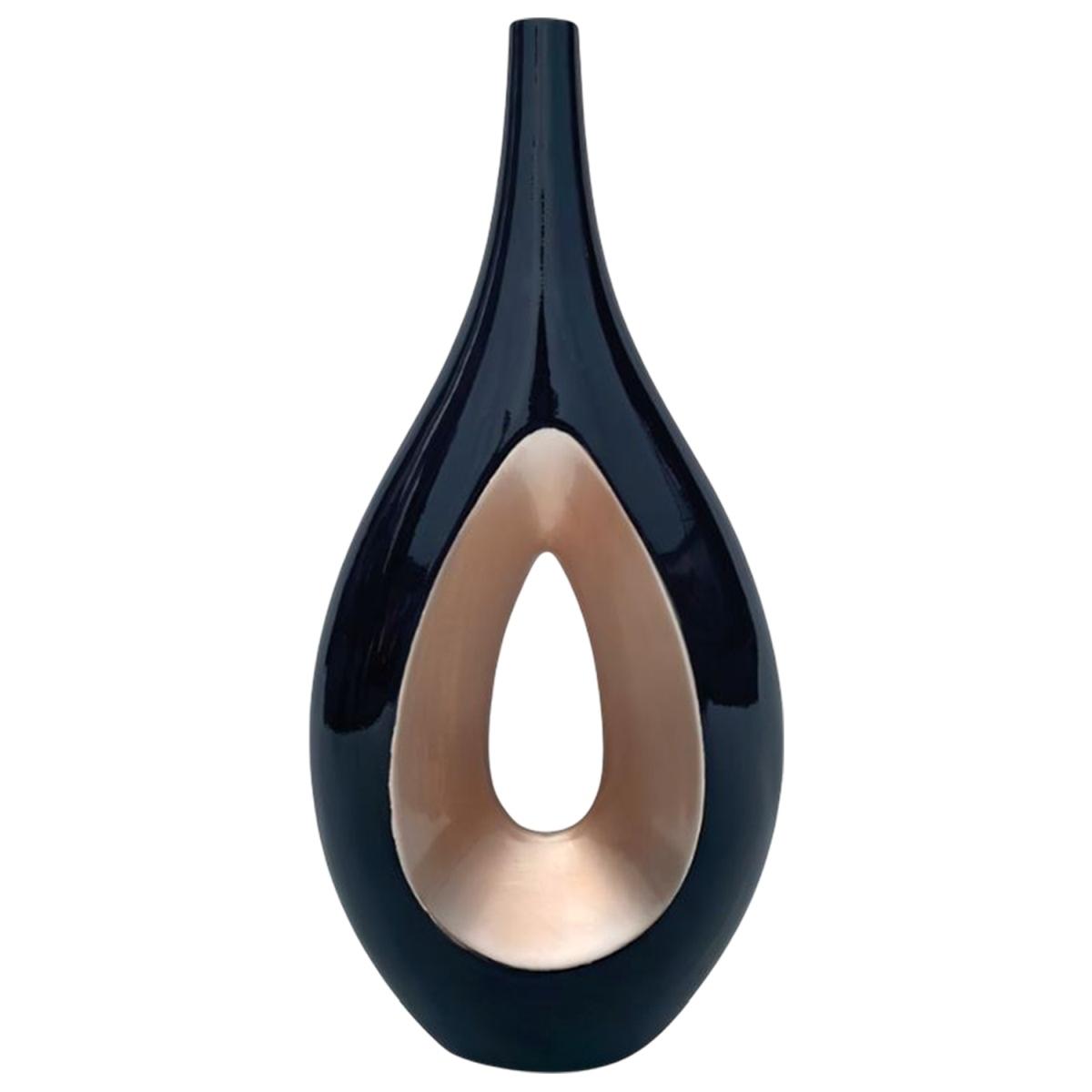 Vaso ceramica goccia nero oro alto 29 x 63 cm