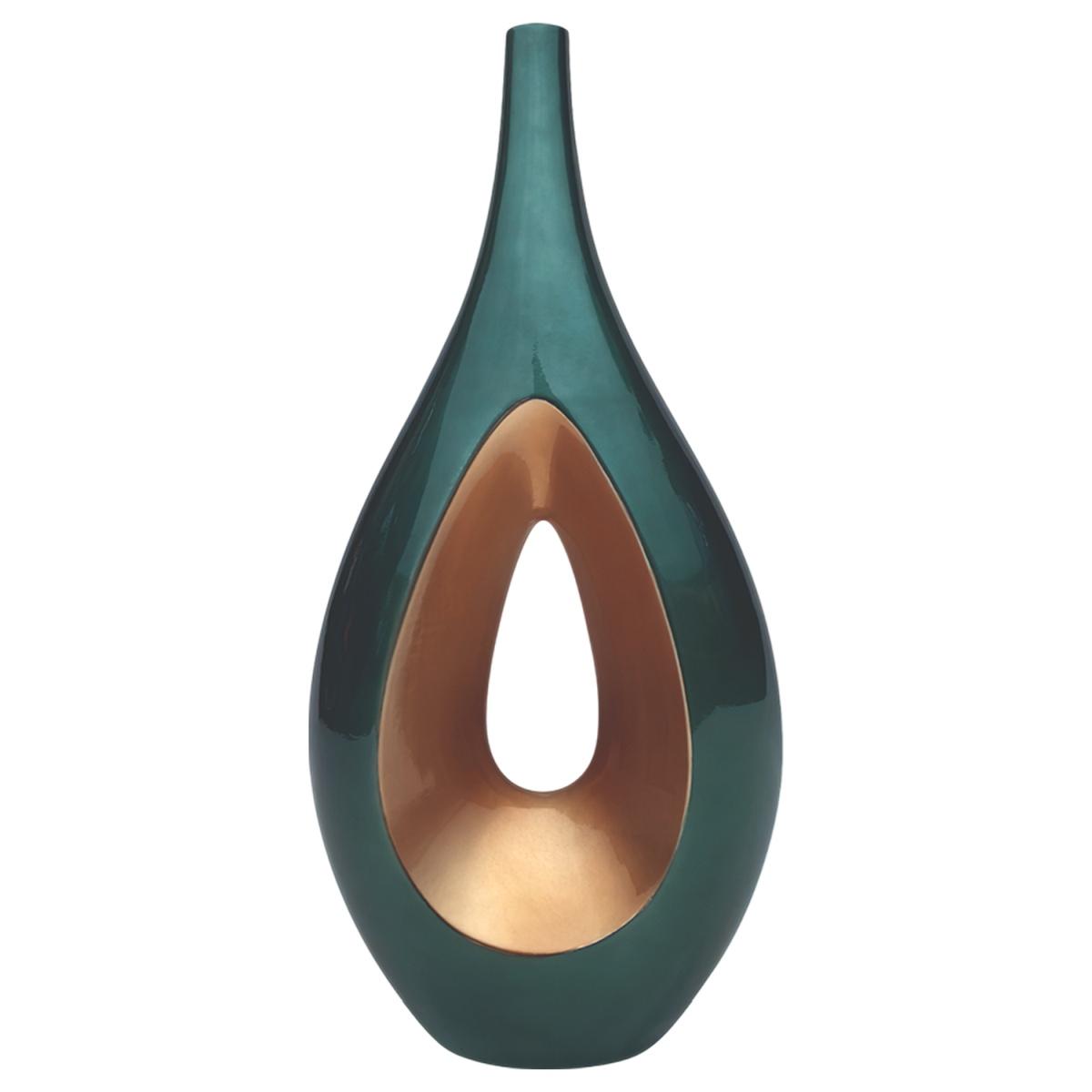 Vaso ceramica goccia verde oro alto 29 x 63 cm