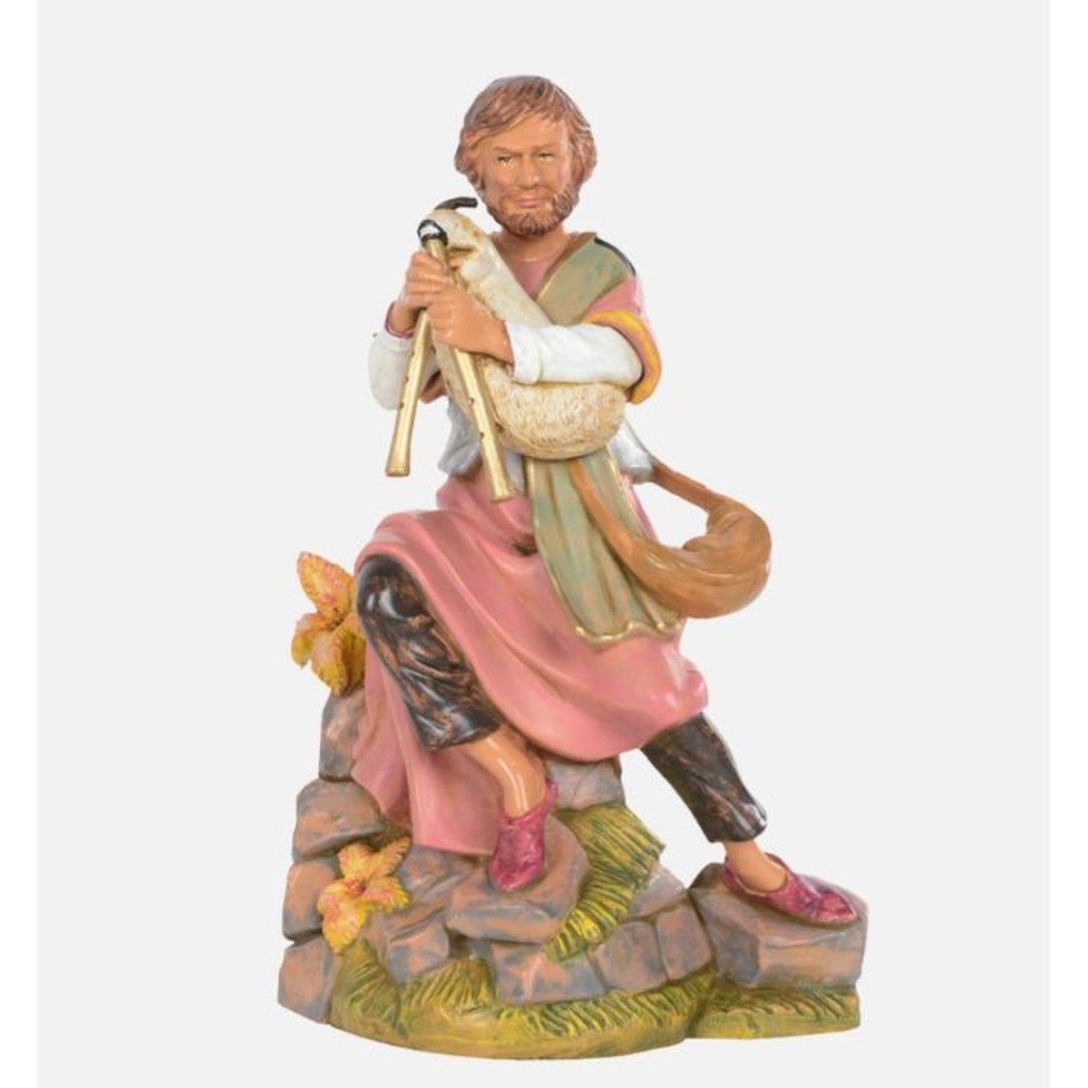 Statua presepe 30 cm pastore seduto zampogna