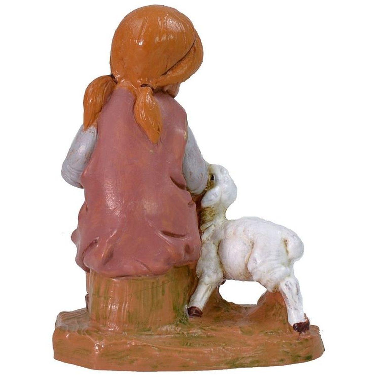 Statua presepe 30 cm bambina seduta agnello