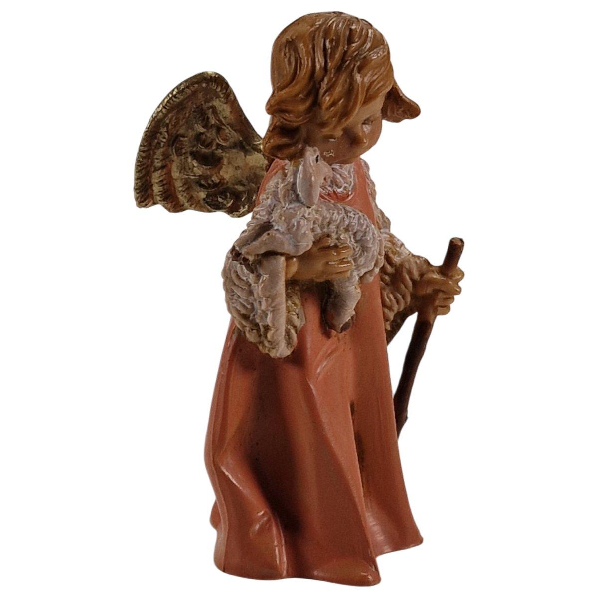 Statua presepe 12 cm angelo pecorella in braccio