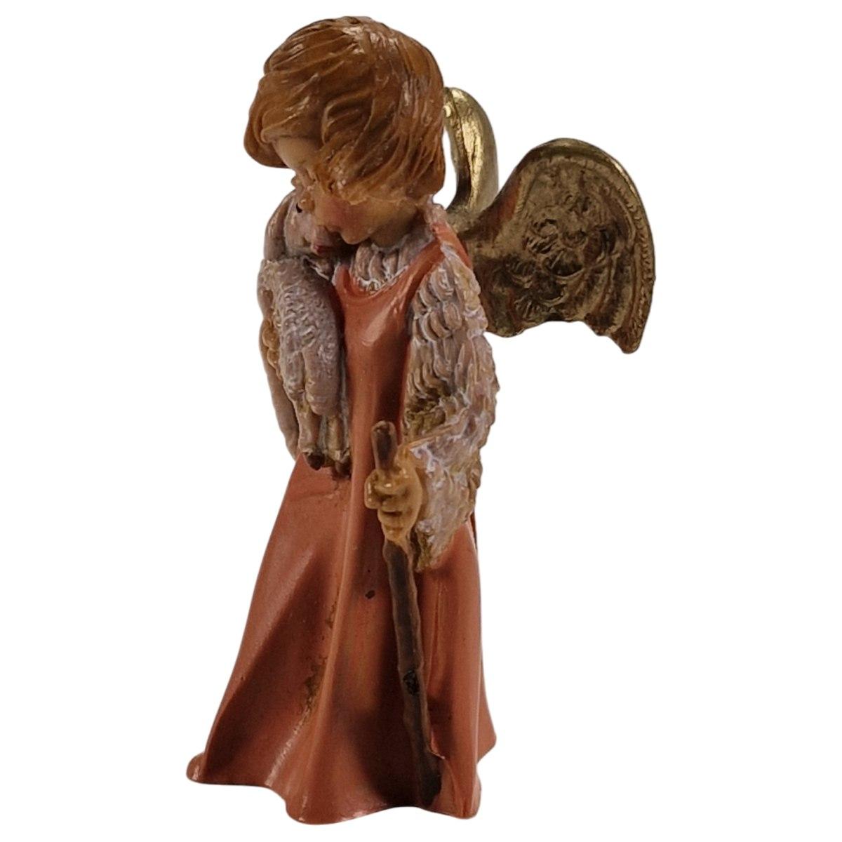 Statua presepe 12 cm angelo pecorella in braccio
