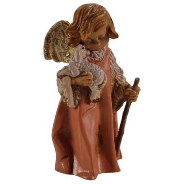 Statua presepe 12 cm angelo pecorella in braccio