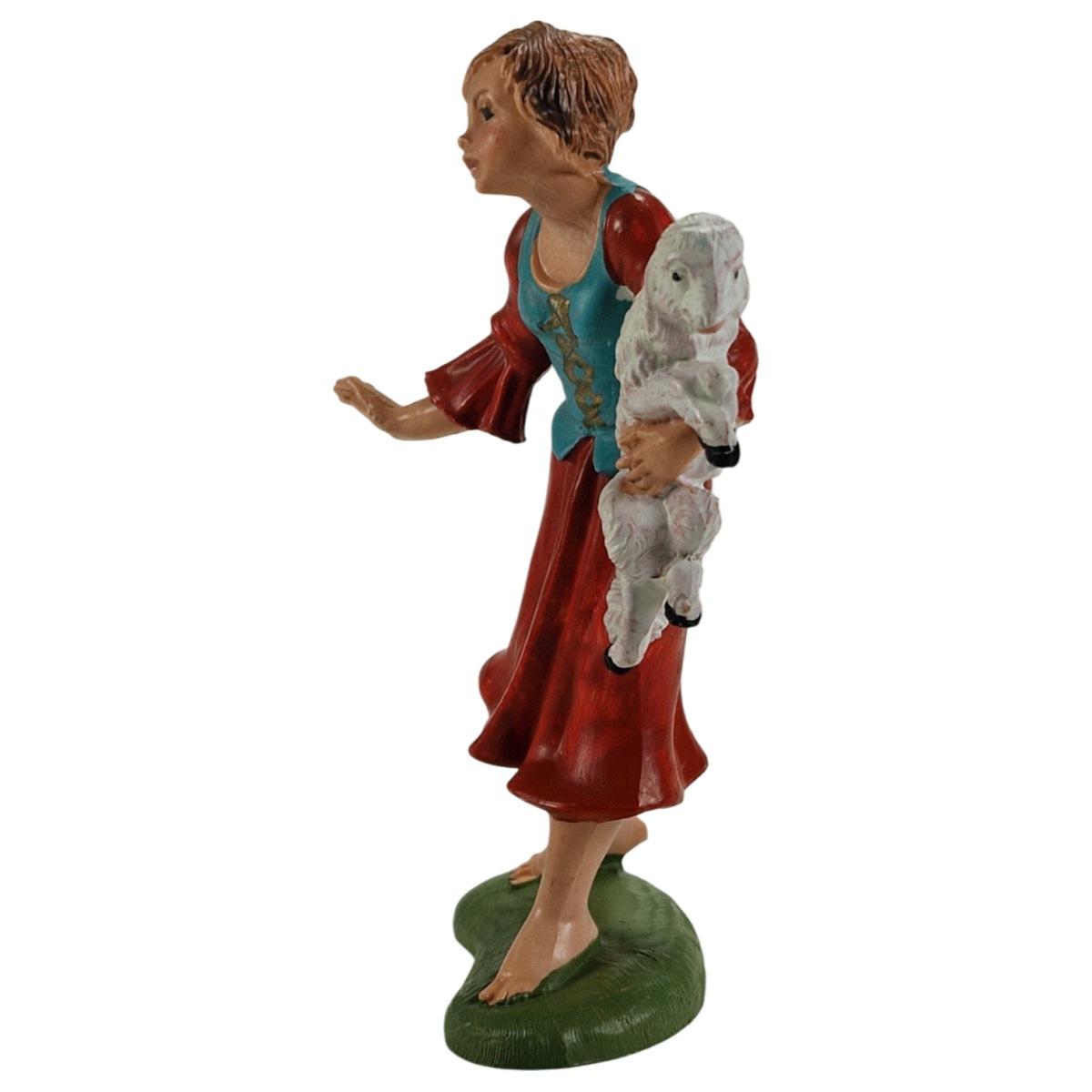 Statua presepe 10 cm pastorella pecora