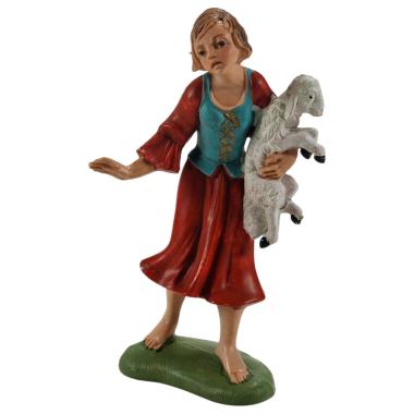 Statua presepe 10 cm pastorella pecora