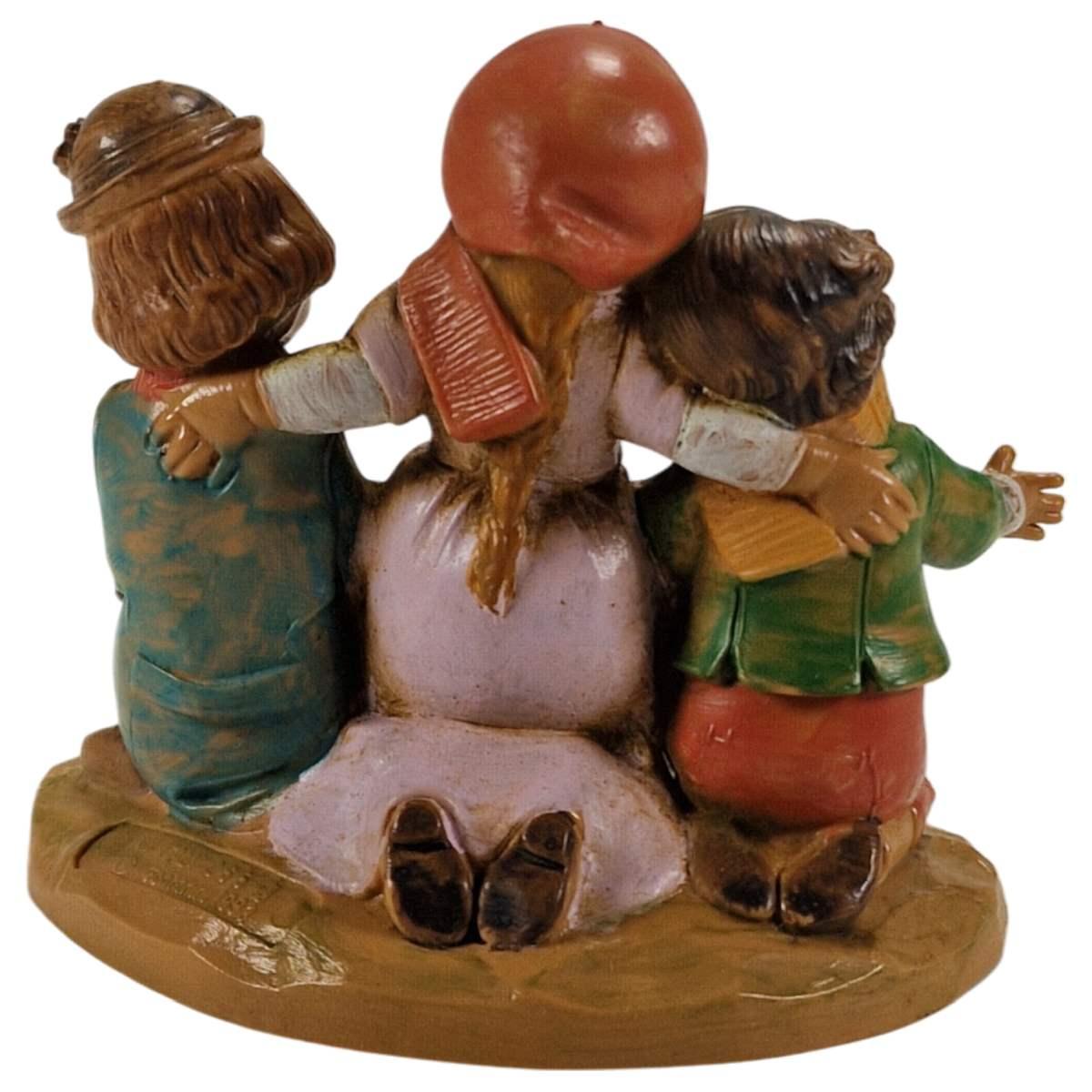 Statua presepe 12 cm bambini inginocchiati lanterna