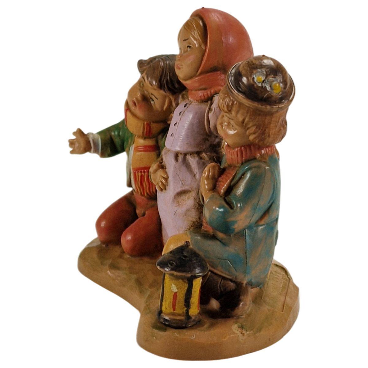 Statua presepe 12 cm bambini inginocchiati lanterna