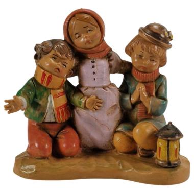 Statua presepe 12 cm bambini inginocchiati lanterna